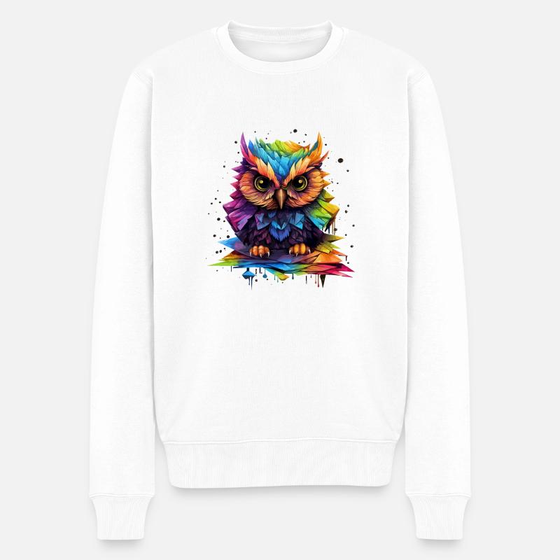 Süße Regenbogen - Eule - Männer Premium Bio Pullover - Weiß