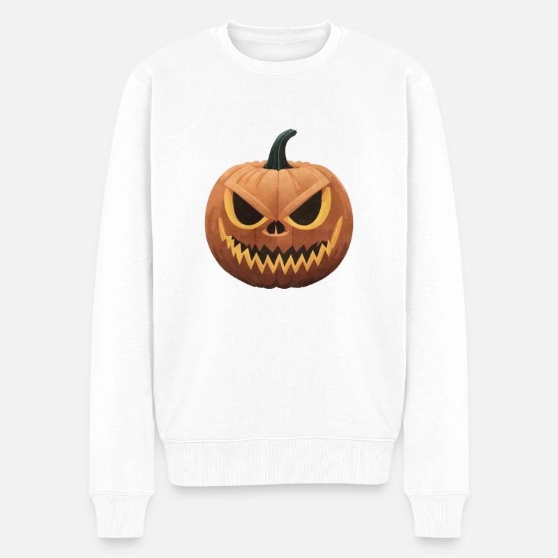 Halloween-Kürbis - Männer Premium Bio Pullover - Weiß