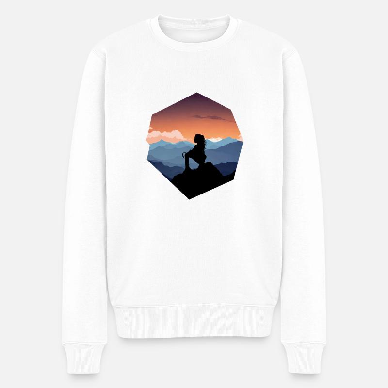 Frau und Berge - Männer Premium Bio Pullover - Weiß