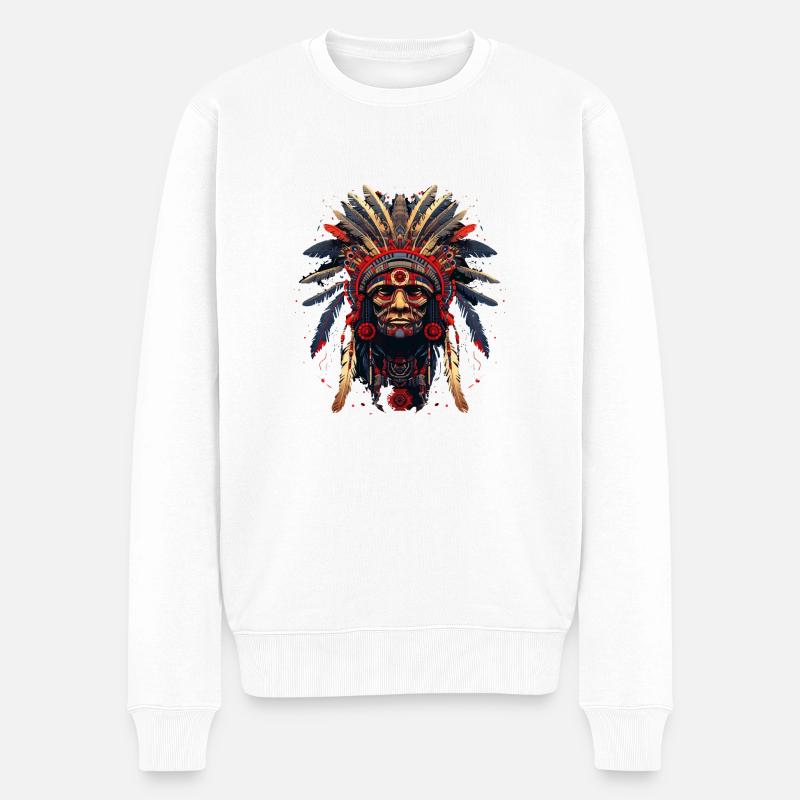 Indianer Häuptling Indianer Kopf Ureinwohner - Männer Premium Bio Pullover - Weiß