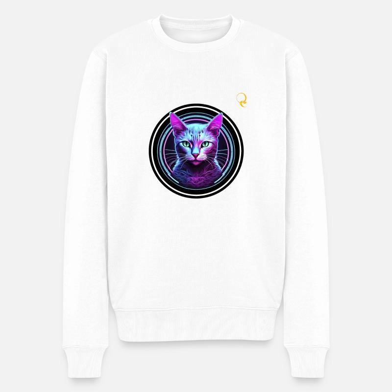 CHAT NÉON - Pull Premium bio Homme - blanc