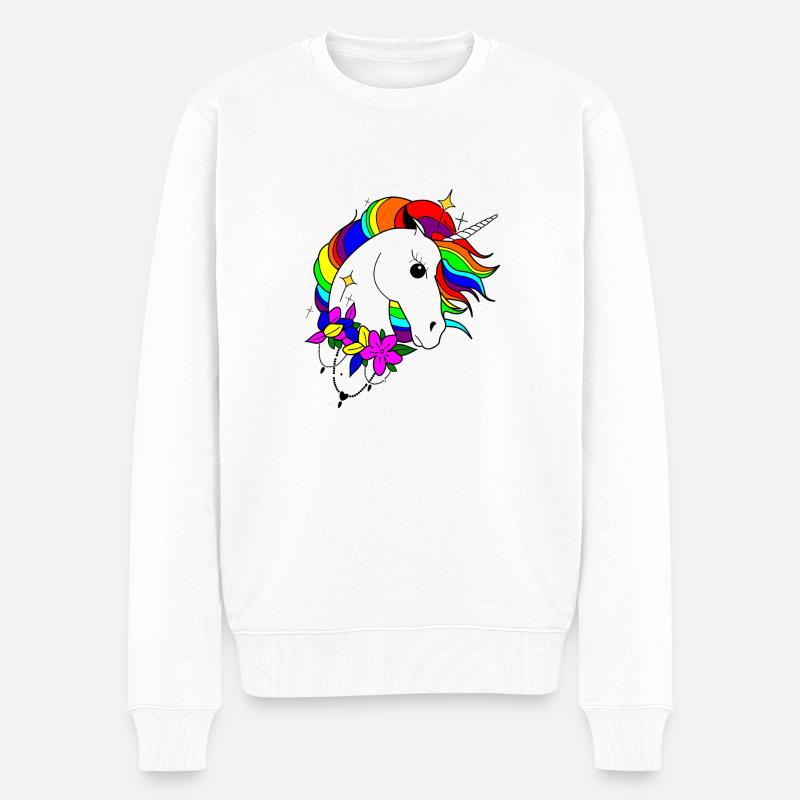 Regenbogen-Einhorn - Männer Premium Bio Pullover - Weiß