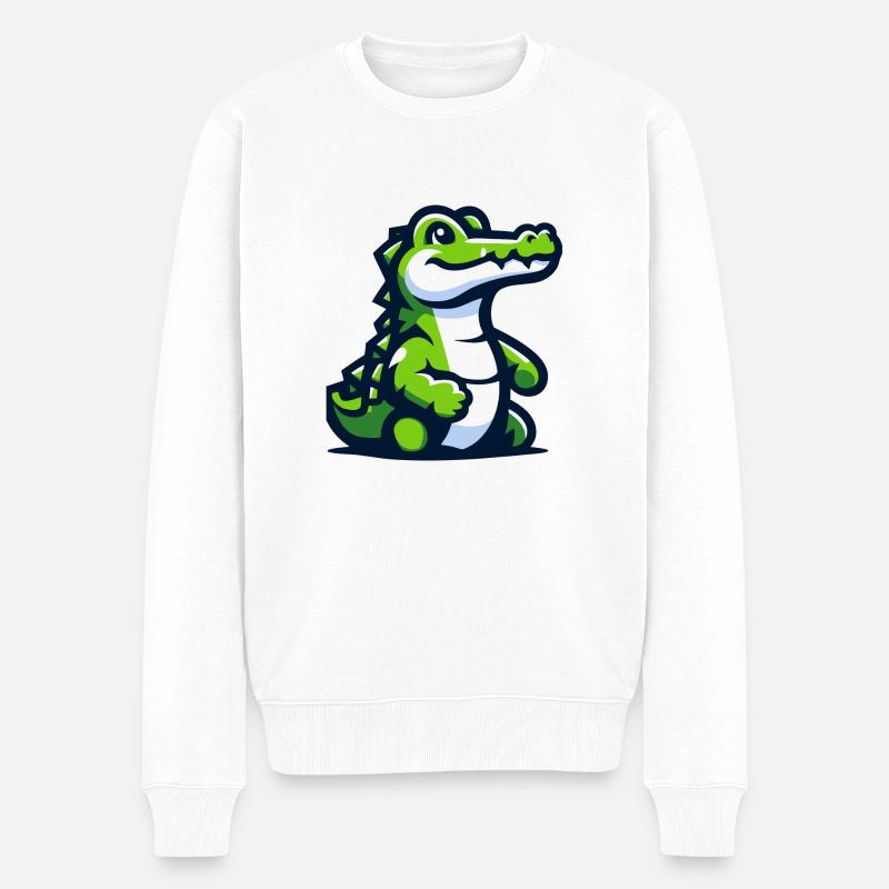 Krokodil auf der Spur - Männer Premium Bio Pullover - Weiß