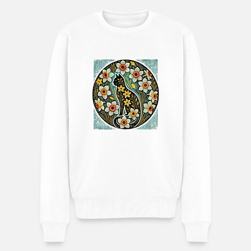 Narzissen Katze - Männer Premium Bio Pullover - Weiß