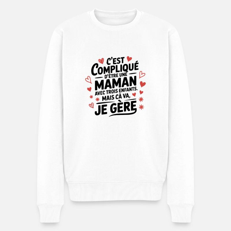 Mama mit drei Kindern – Ich schaffe es - Männer Premium Bio Pullover - Weiß