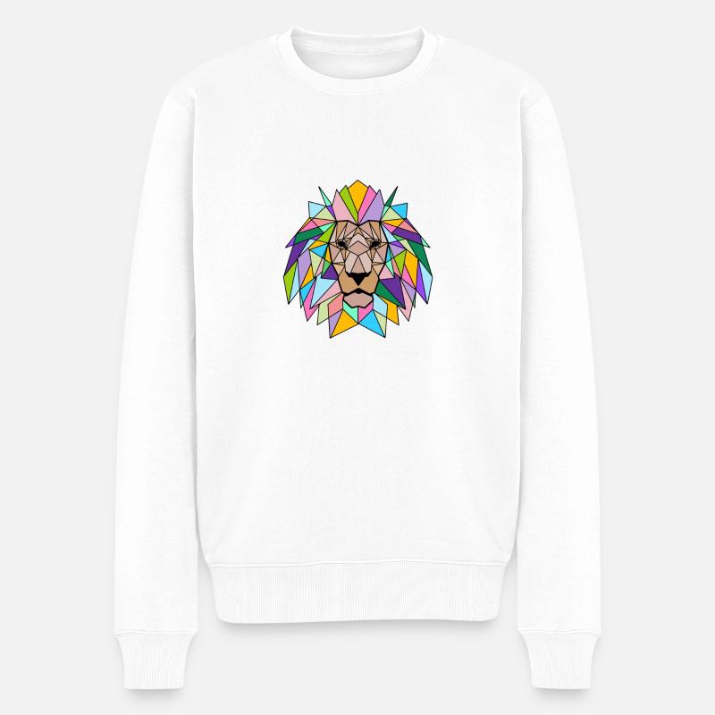 lion géométrique en coloré - Pull Premium bio Homme - blanc