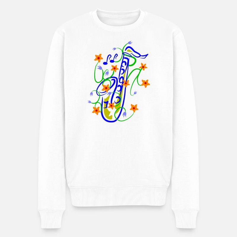 Verspielte Saxofon-Florenz Illustration - Männer Premium Bio Pullover - Weiß