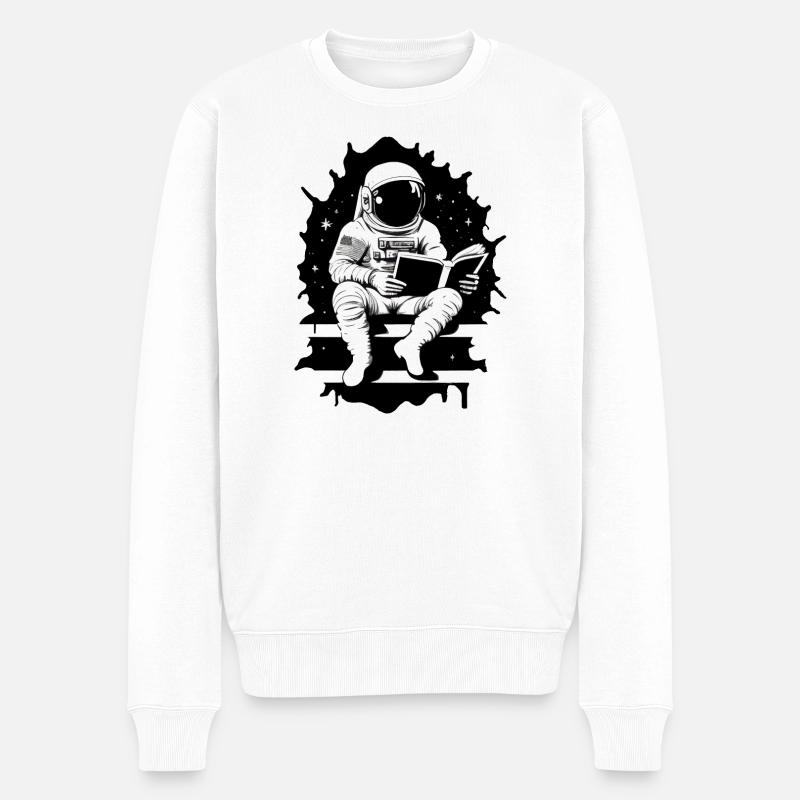 Astronaut liest ein Buch - Männer Premium Bio Pullover - Weiß