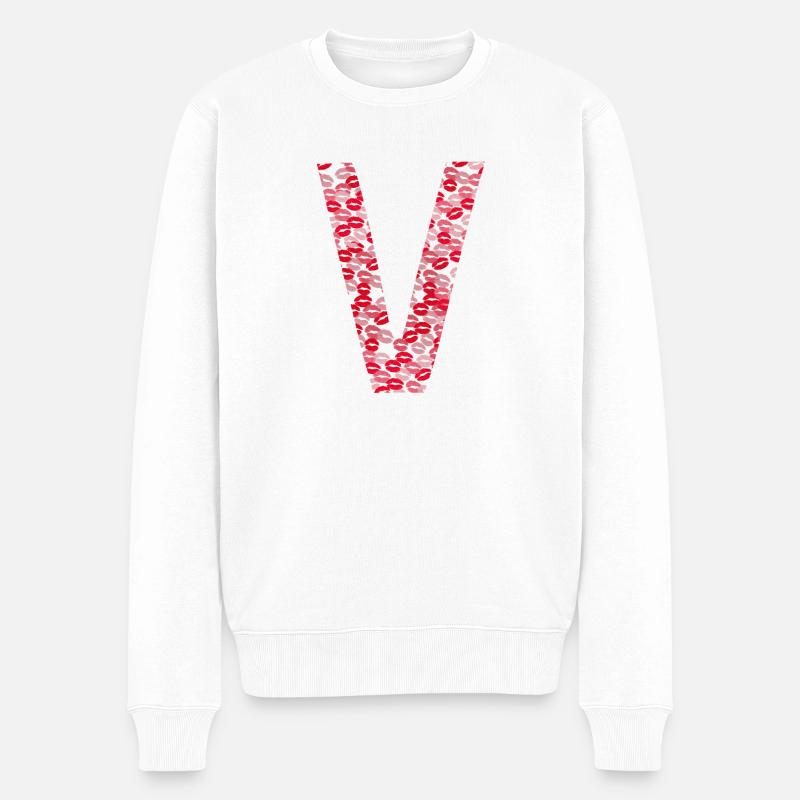 Buchstabe V - Kiss Hemd - Männer Premium Bio Pullover - Weiß