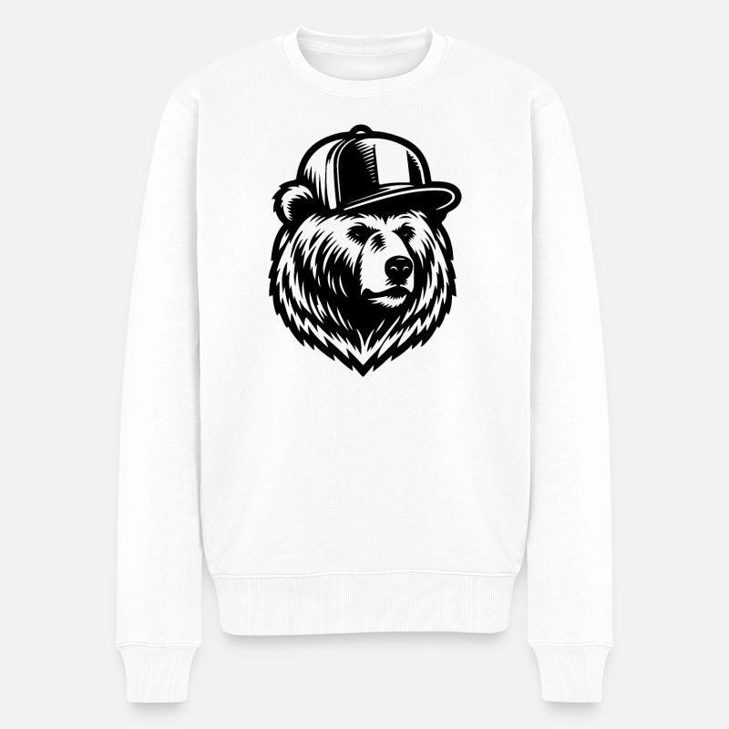 Cool Grizzly (Schwarz) - Männer Premium Bio Pullover - Weiß