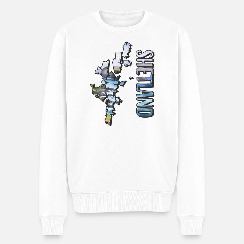 Carte à l’aquarelle Shetland - Pull Premium bio Homme - blanc
