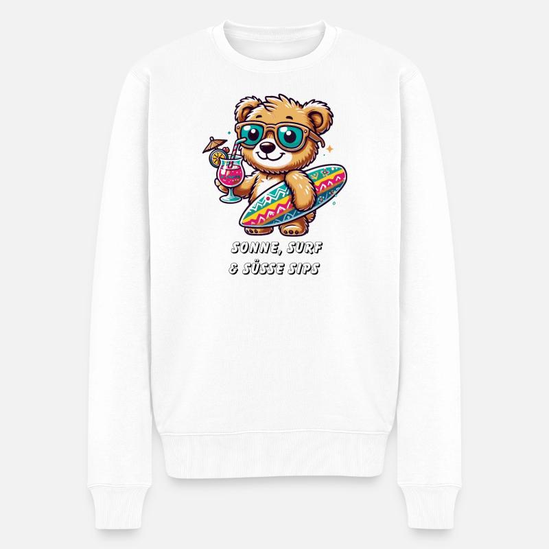 Summer Surf Bear – Détendu et cool ! - Pull Premium bio Homme - blanc