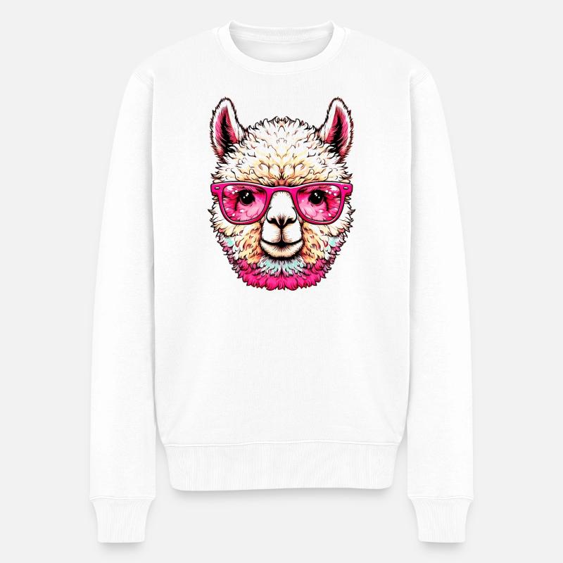 Alpaga avec lunettes de soleil - Pull Premium bio Homme - blanc