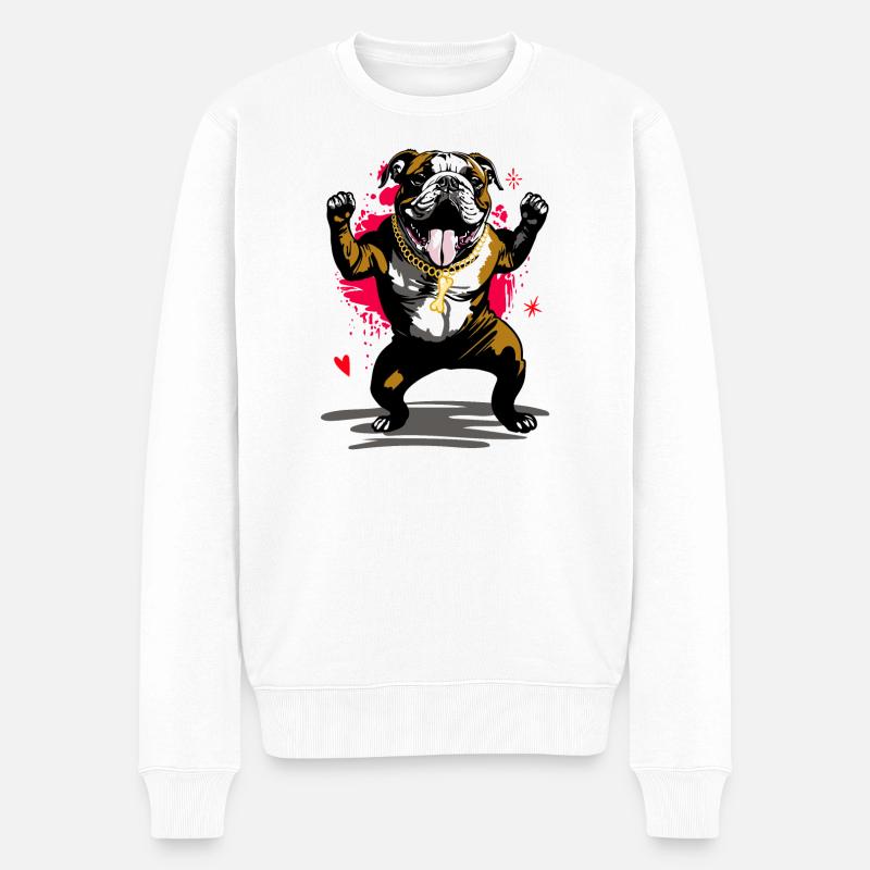 Bulldogge Streetart mit Knochenkette - Männer Premium Bio Pullover - Weiß