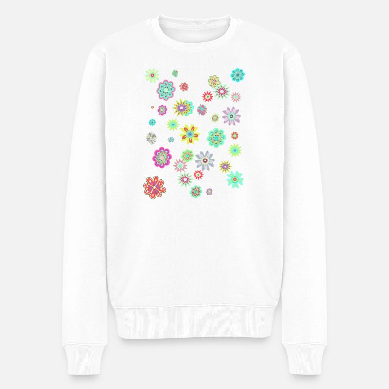 Bunte Blumenmuster für fröhliche Anlässe - Männer Premium Bio Pullover - Weiß