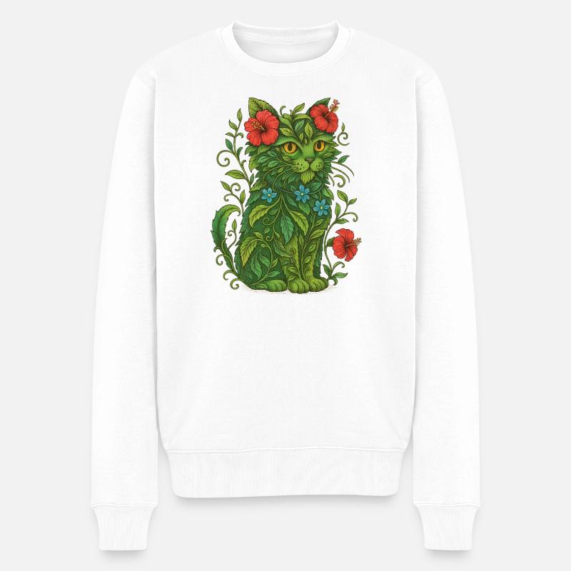 Illustration de chat floral - Pull Premium bio Homme - blanc