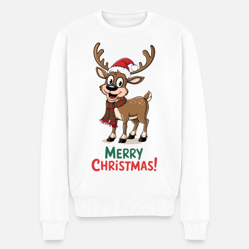 Rentier Weihnachtspullover lustig süß niedlich - Männer Premium Bio Pullover - Weiß
