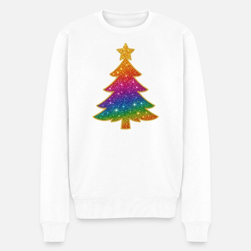 Arbre de Noël scintillant arc-en-ciel - Pull Premium bio Homme - blanc