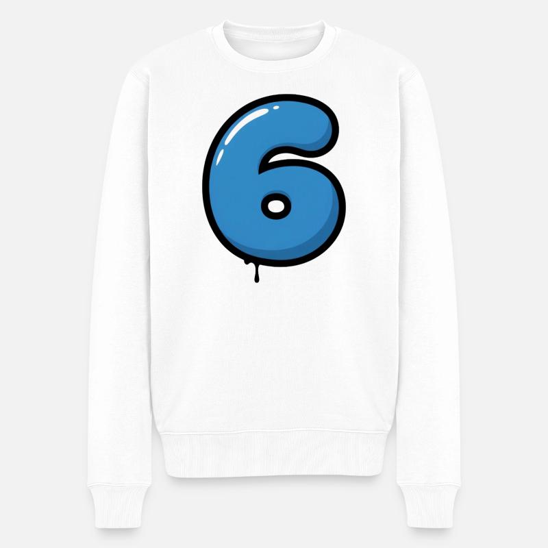 Blaues Zahl 6 Ballon Cartoon - Männer Premium Bio Pullover - Weiß