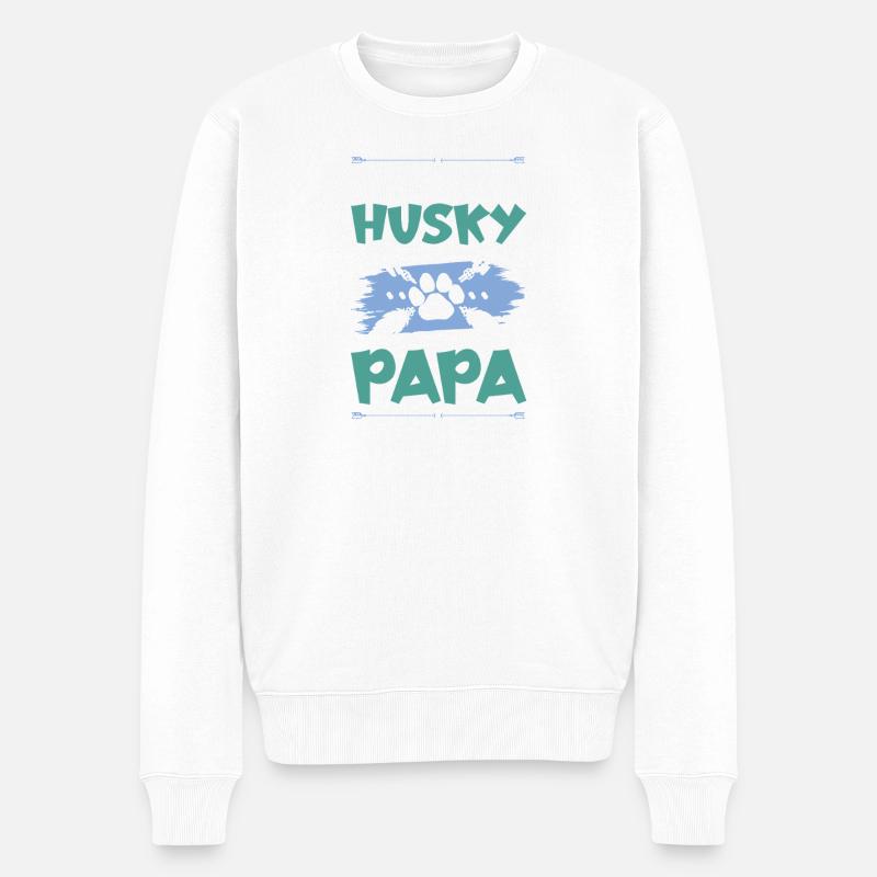 husky hunde papa - Männer Premium Bio Pullover - Weiß