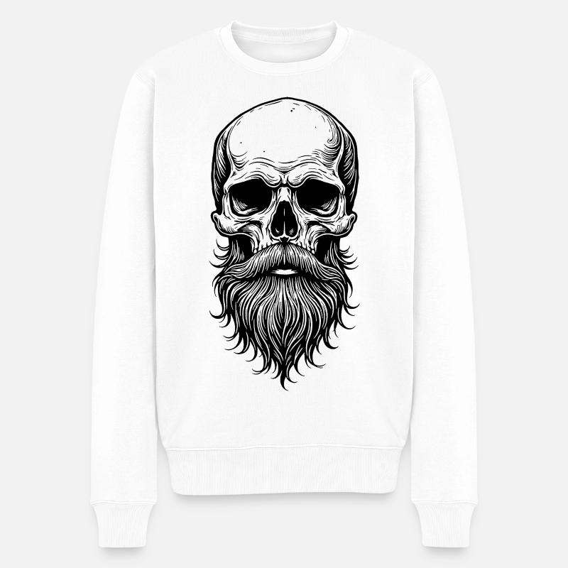 Skull mit Bart - Männer Premium Bio Pullover - Weiß