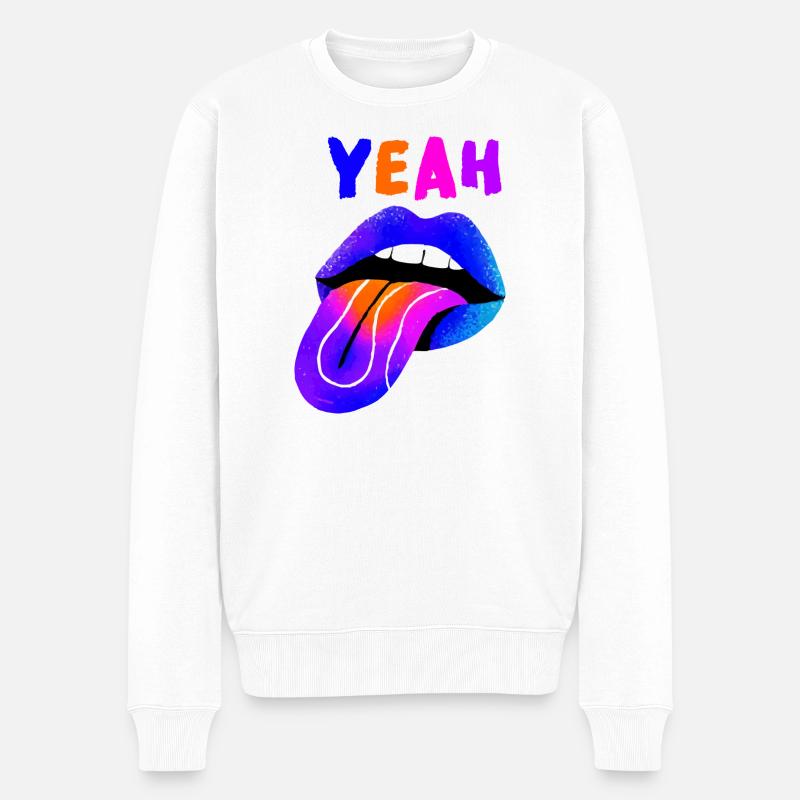 Lèvres vibrantes YEAH Pop Art - Pull Premium bio Homme - blanc