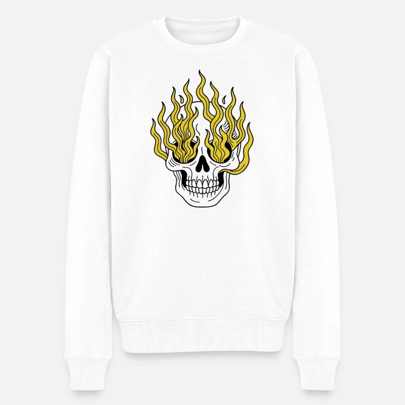Totenkopf Tattoo flammend - Männer Premium Bio Pullover - Weiß