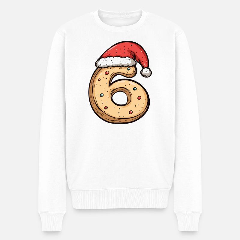 6 Zahl Keks Weihnachten - Männer Premium Bio Pullover - Weiß