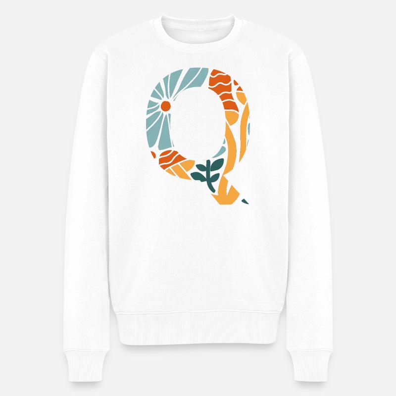 Buchstabe q Blumen groovy Geschenkidee - Männer Premium Bio Pullover - Weiß