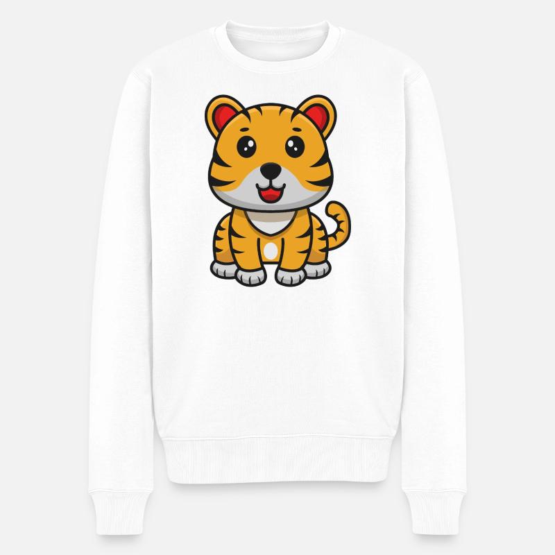 Tiger-Karikatur - Männer Premium Bio Pullover - Weiß
