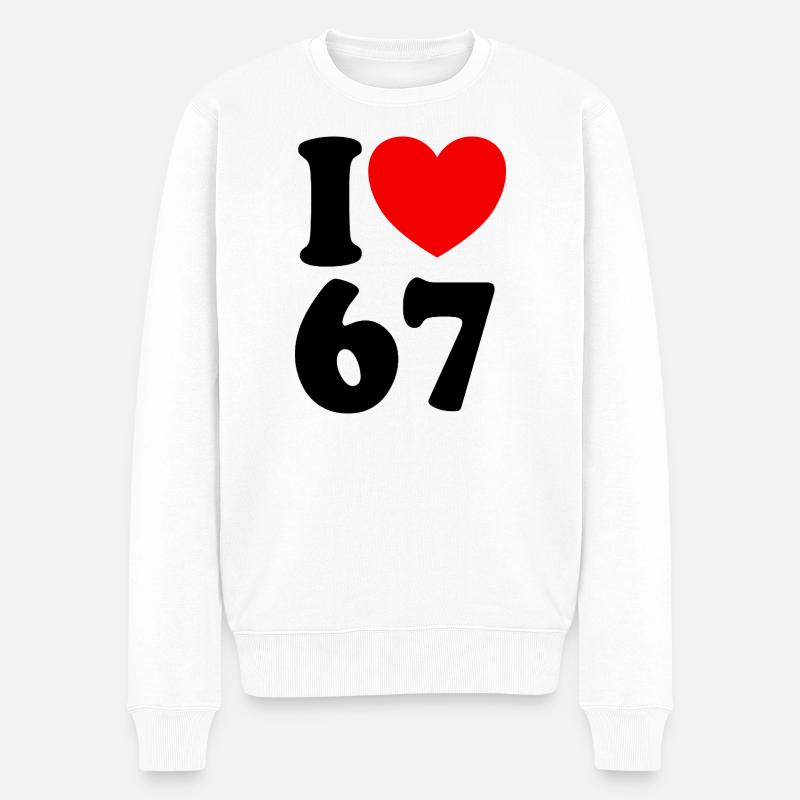 Fun 67 Zahl 6-7 I Herz 6 7 Sechs Sieben - Männer Premium Bio Pullover - Weiß