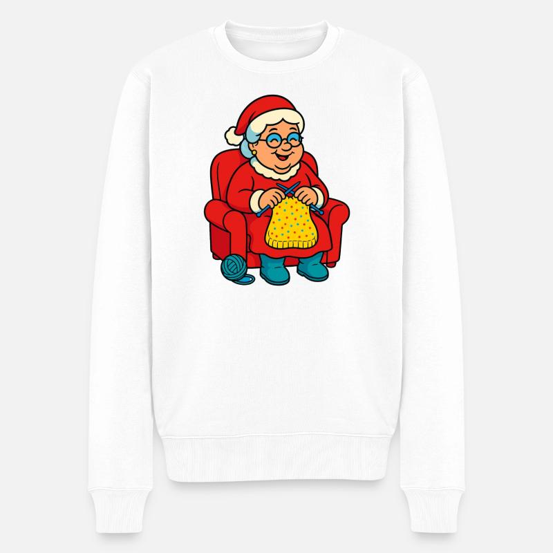 Weihnachtsoma strickt im Sessel - Männer Premium Bio Pullover - Weiß