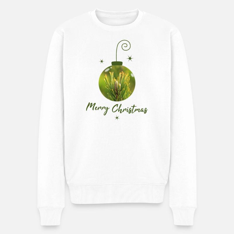Tanne in Weihnachtskugel Tannenzweig Kugel - Männer Premium Bio Pullover - Weiß