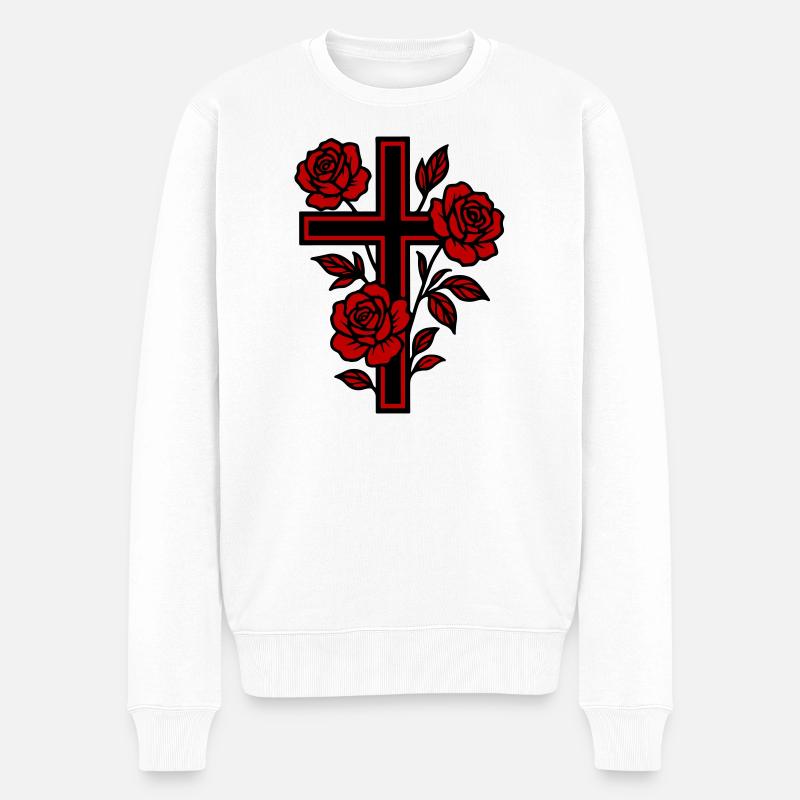 Fleurs à symbole de croix - Pull Premium bio Homme - blanc