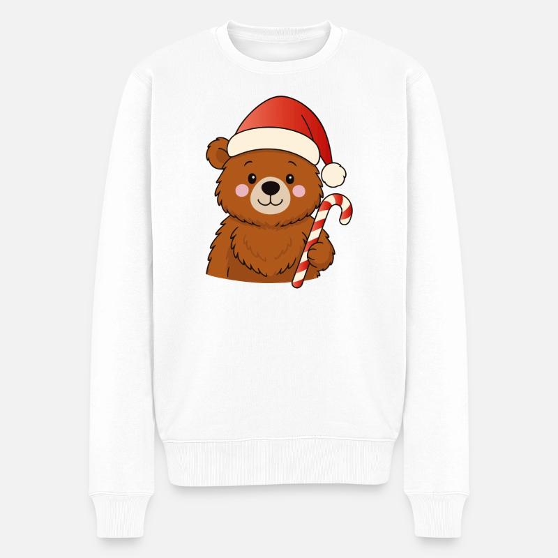 Süßer Weihnachtsbär mit Zuckerstange - Männer Premium Bio Pullover - Weiß