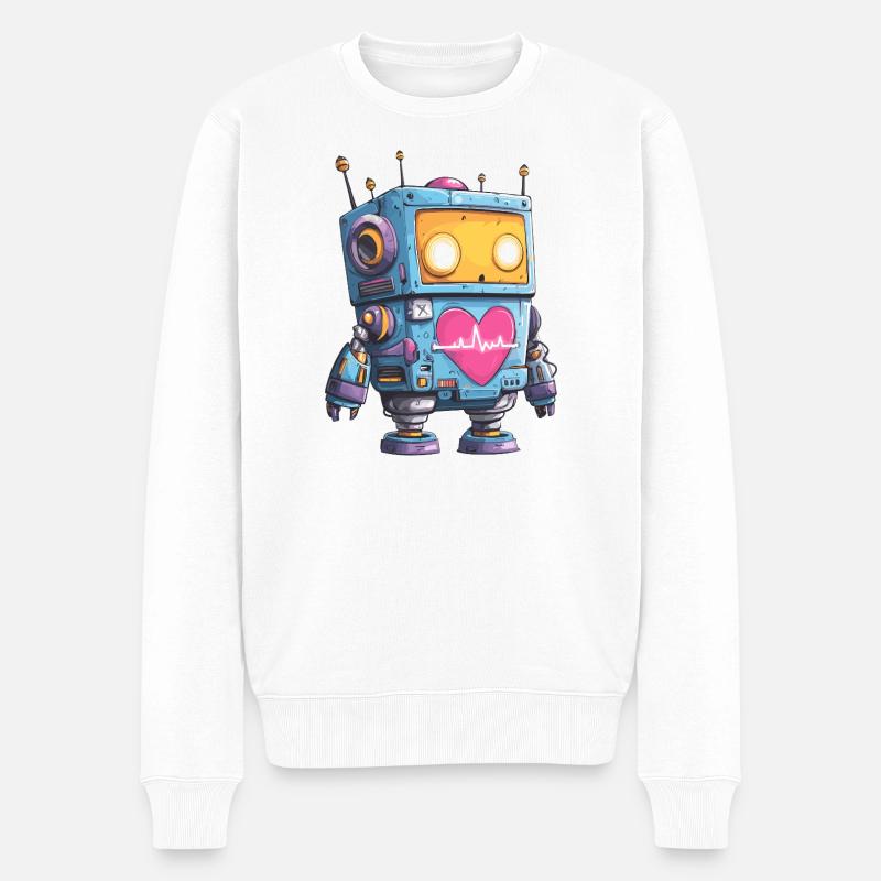 Heart Robot Néon Battement de cœur - Pull Premium bio Homme - blanc