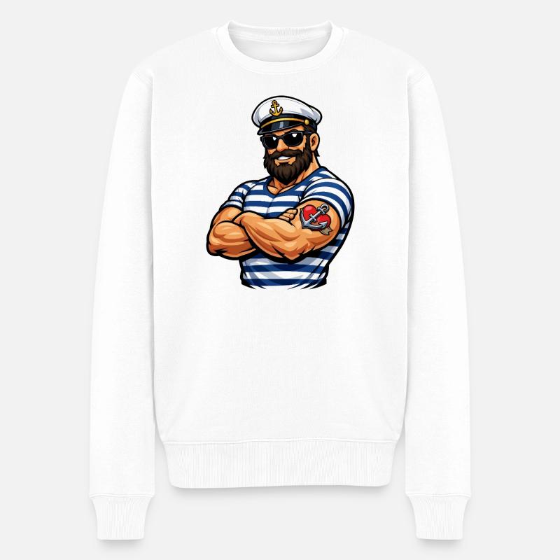 Seemann mit Tattoo - Männer Premium Bio Pullover - Weiß