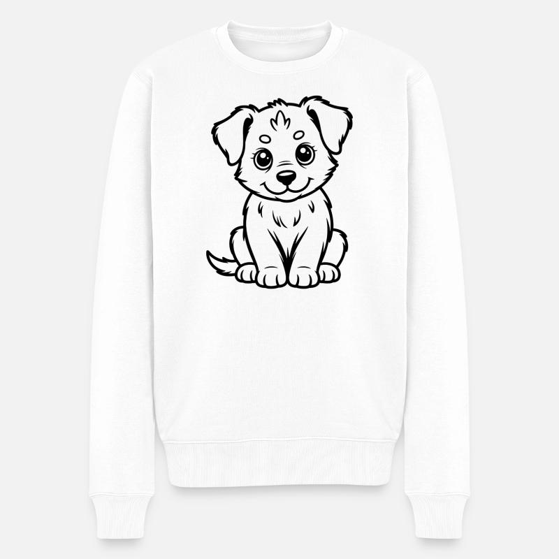 Dessin au trait du Chien Câlin - Pull Premium bio Homme - blanc