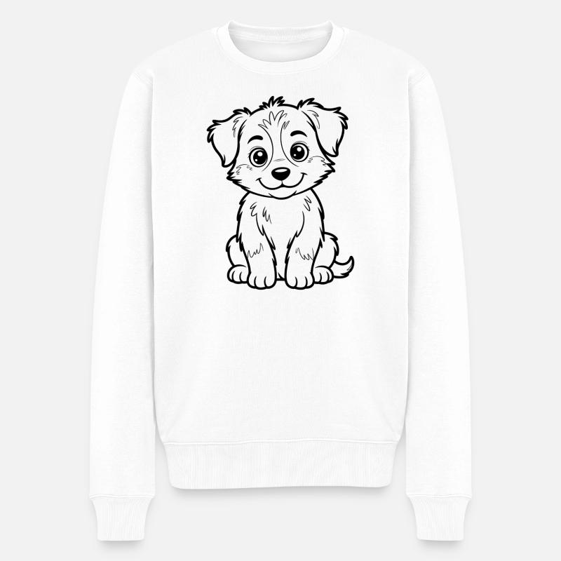 Kuschelhund Linienzeichnung - Männer Premium Bio Pullover - Weiß