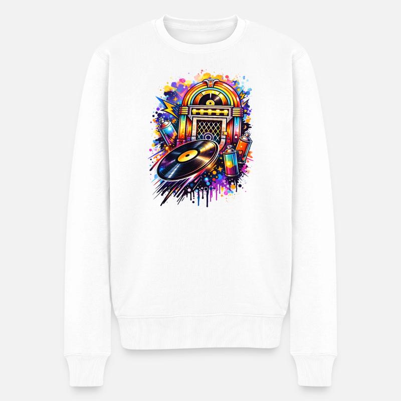 Bunte Jukebox im Graffiti-Style mit Schallplatte - Männer Premium Bio Pullover - Weiß