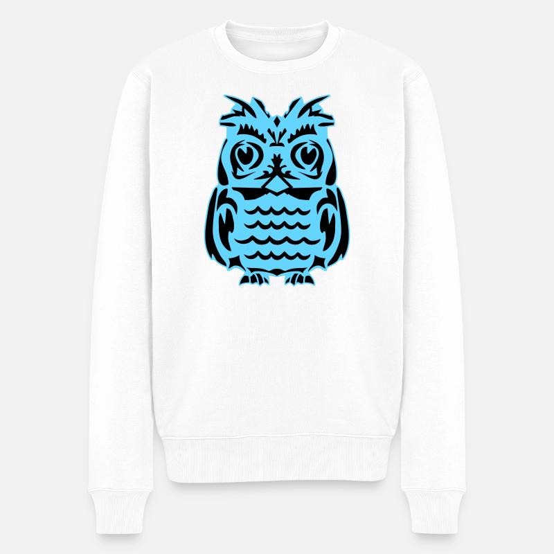 Hibou abstrait bleu clair - Pull Premium bio Homme - blanc