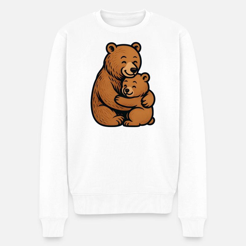 Braunbären Umarmung Kuschelzeichnung - Männer Premium Bio Pullover - Weiß