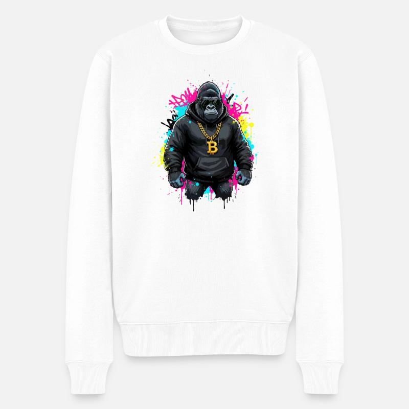 Gorilla-Krypto-Streetwear-Bitcoin - Männer Premium Bio Pullover - Weiß