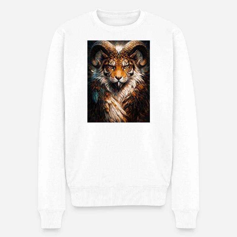 Tiger Horn Fantasy-Kunst - Männer Premium Bio Pullover - Weiß