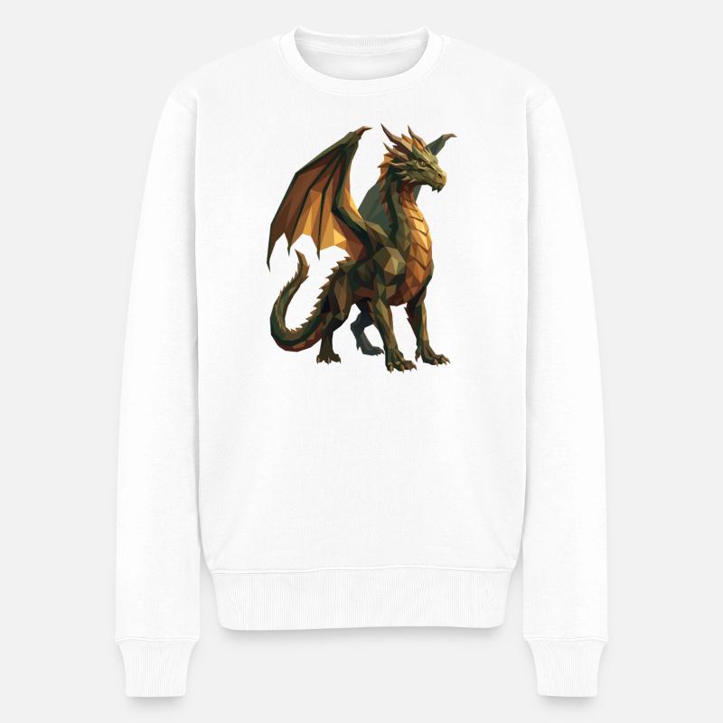 Art géométrique low poly Green Dragon - Pull Premium bio Homme - blanc