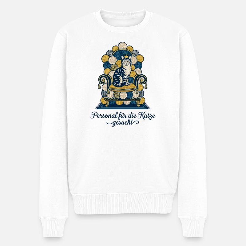 Katze Thron Personal Spruch - Männer Premium Bio Pullover - Weiß