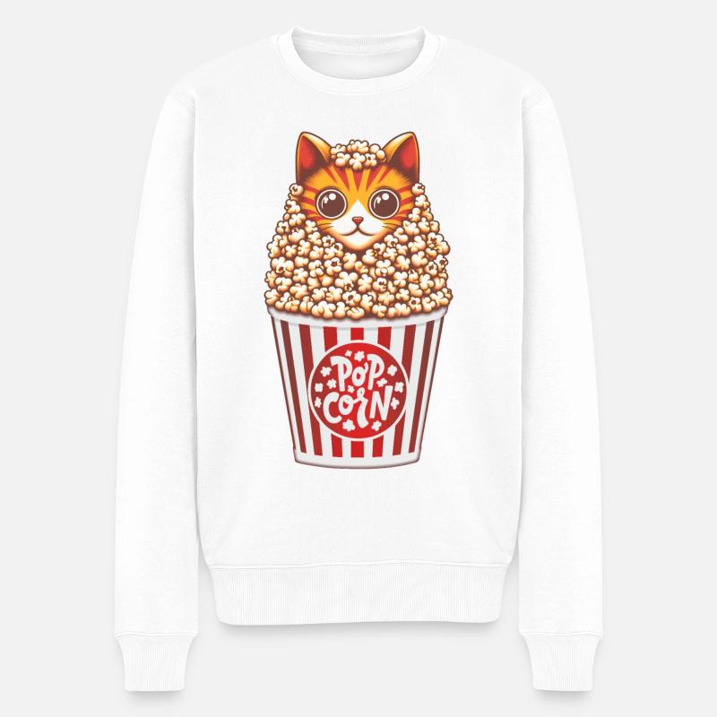 Popcorn Katze Anime - Männer Premium Bio Pullover - Weiß