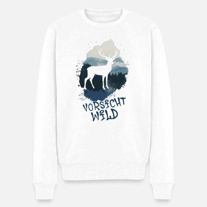 nature,Natur,hirsch,gebirge,berge,landschaft,wild - Männer Premium Bio Pullover - Weiß