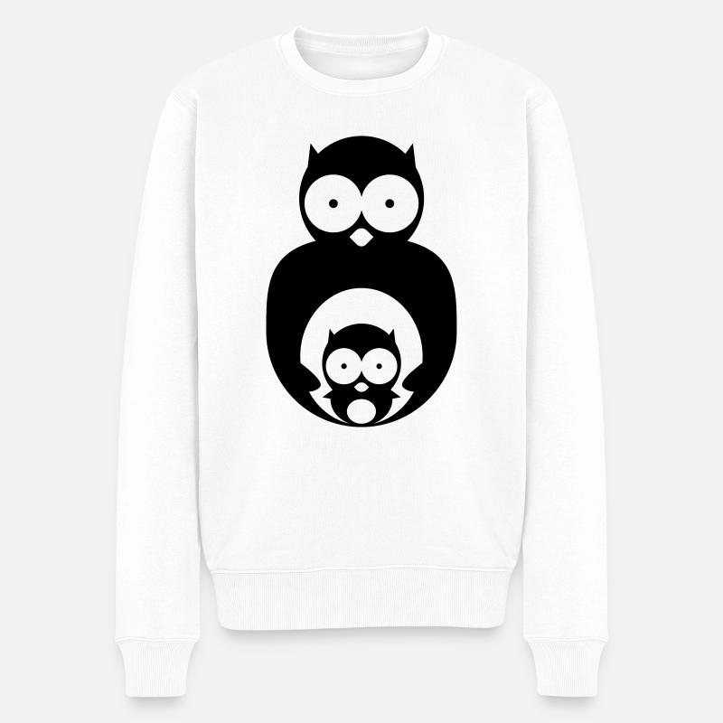 Eule mit Küken - Männer Premium Bio Pullover - Weiß