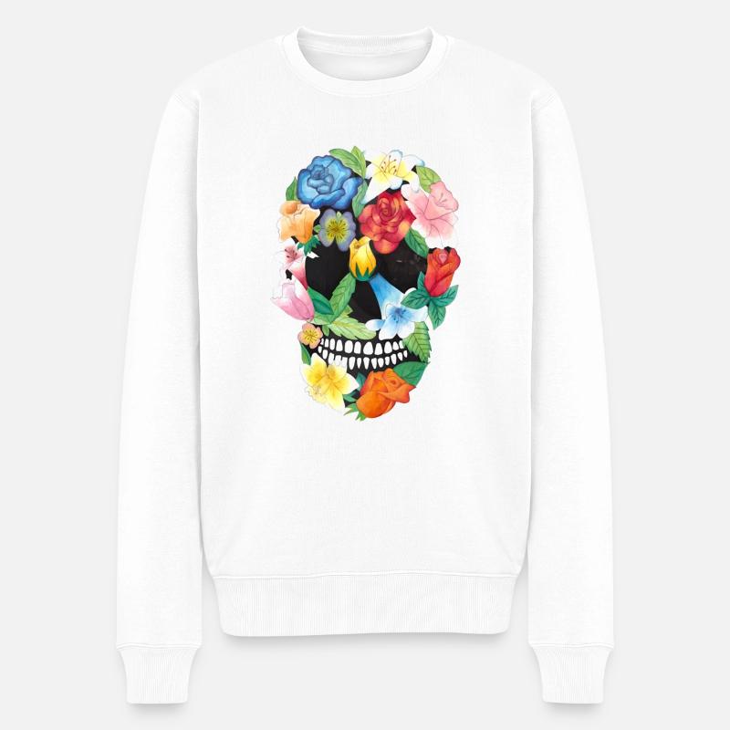Crâne floral mexicain - Pull Premium bio Homme - blanc